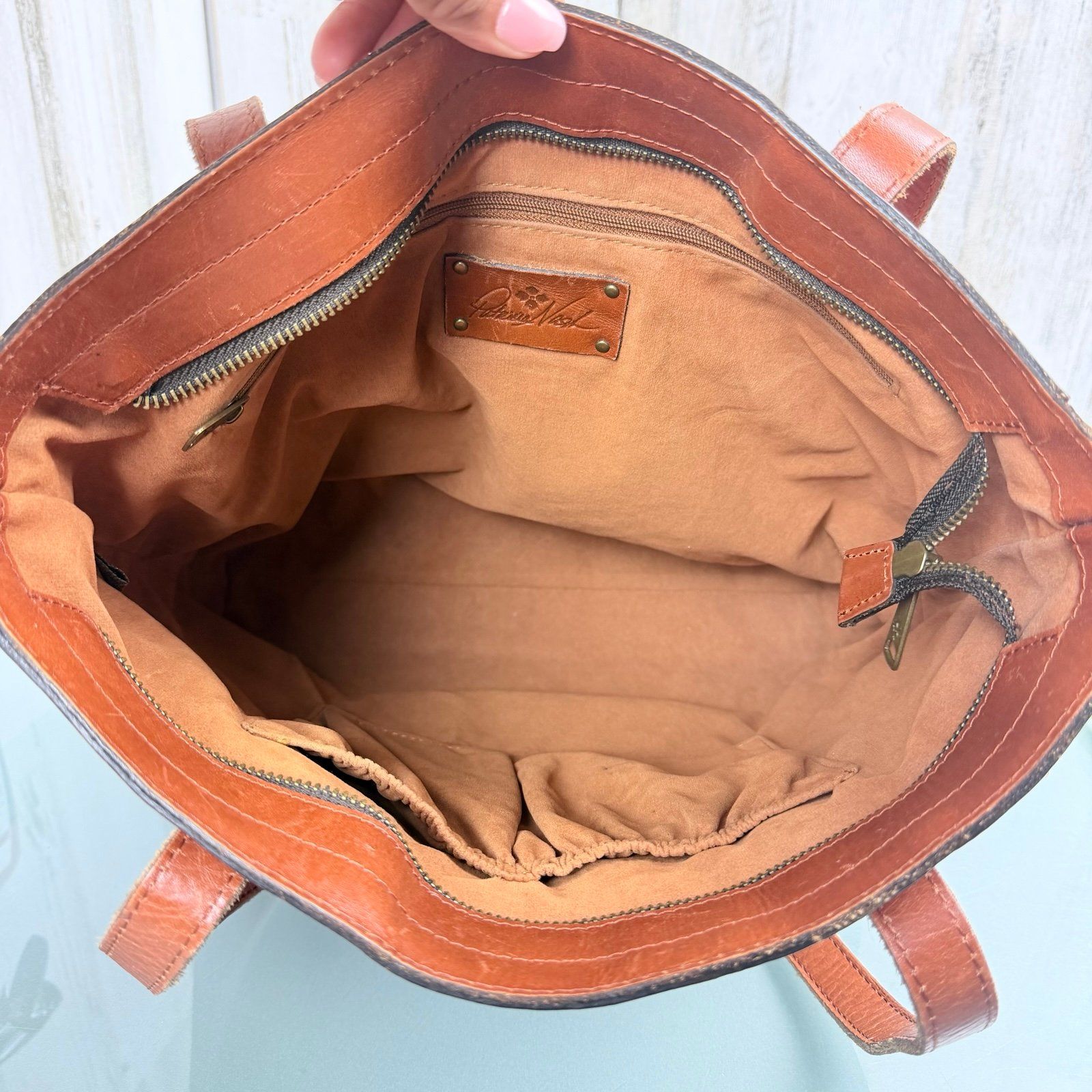 Patricia Nash Viana Leather North South Tote Bag Brown Business Corporate Career — image 6 of 8